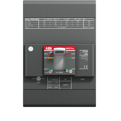 BREAKER TMAX XT3N 250 FIXED THREE-POLE WITH FRONT TERMINALS AND THERMOMAGNETIC RELEASE TMD R 250-2500 A