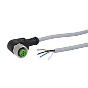 AutomationDirect connection cable, M12 right-angle female to pigtail, 4-pole, PVC jacket, gray, 6.5ft/2m cable length, IP67.