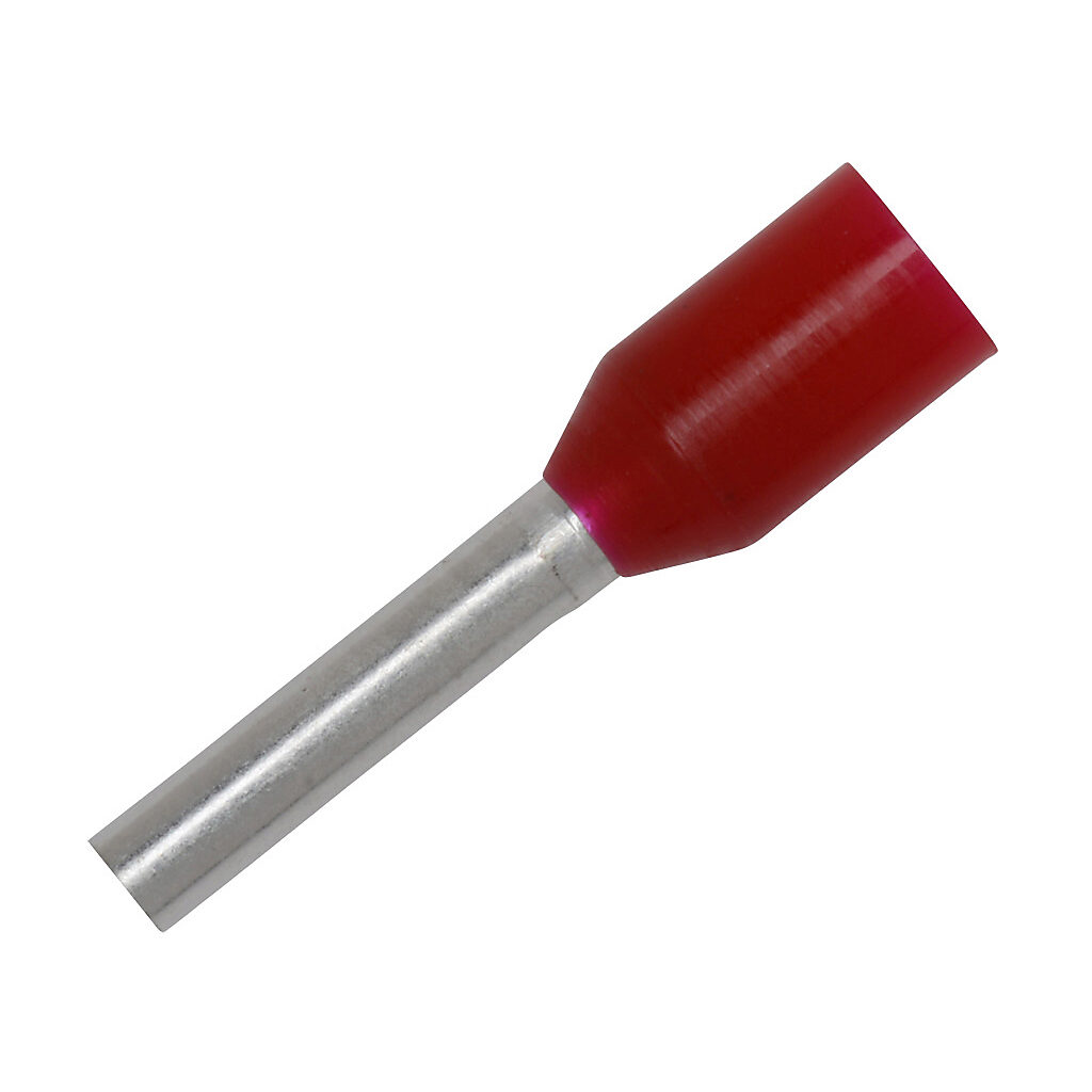 Z+F ferrule, 18 AWG, red, follows DIN standard, 8mm ferrule length. Package of 500.