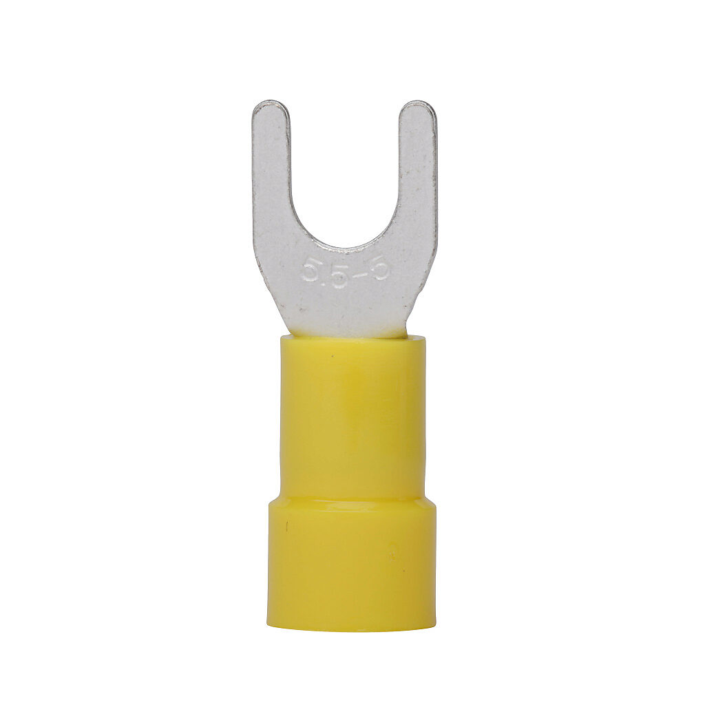 Z+F fork terminal, 12-10 AWG, yellow, PVC insulated, M5 stud size. Package of 100.