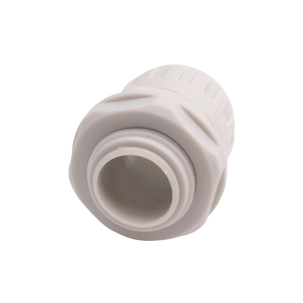 Iboco connector, liquid-tight, straight, 3/4in trade size, G3/4 BSPP thread type, gray. Package of 20. For use with I-Flex electrical tubing. Seal gaskets included.