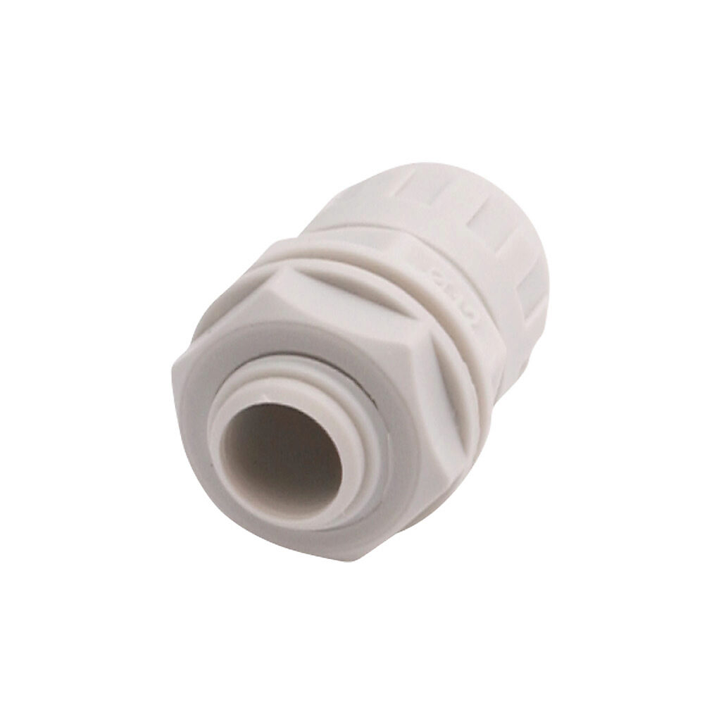 Iboco connector, liquid-tight, straight, 3/8in trade size, G3/8 BSPP thread type, gray. Package of 20. For use with I-Flex electrical tubing. Seal gaskets included.