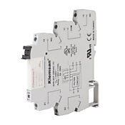 [270858A] Klemsan interface relay, 35mm DIN rail mount, finger-safe, 230 VAC coil voltage, SPDT, (1) N.O., (1) N.C., 6A contact rating, screw terminal(s), LED indicator(s). Integrated leakage current suppression filter. KPR-SCF-230VAC-1