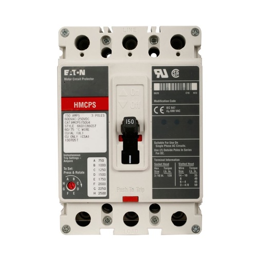 [HMCPS050K2C] Eaton molded case circuit breaker accessory motor protection, Motor circuit protector, 50 A, Three-pole, Electric starters, Frame J-K, 50-500 A, Series C, Non-aluminum