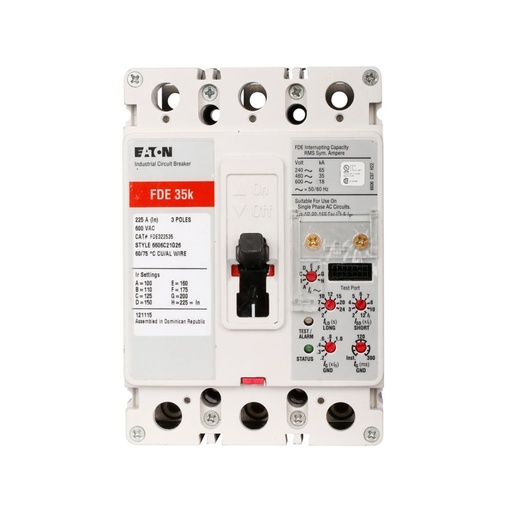 [FDE316036] Eaton Series C electronic molded case circuit breaker, F-frame, FDE, Digitrip 310 RMS, Electronic LSIG trip, Three-pole, 160 A, 600 Vac, 250 Vdc, 65 kAIC at 240 Vac, 35 kAIC at 480 Vac, Load side, Not UL rated, 50/60 Hz