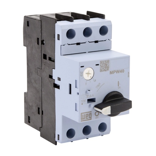[MPW40-3-D025] WEG Electric MPW40 series manual motor protector, rotary, 2.5A, thermal overload, 1.6-2.5A adjustable, 32.5A instantaneous trip rating, open, 45mm frame.